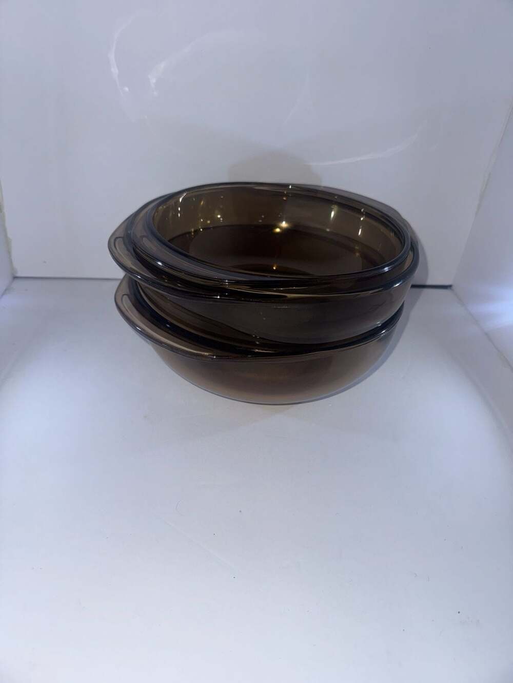 Vintage Pyrex Fireside 023 Amber Smoked Glass Casserole Bowls - Set of 3